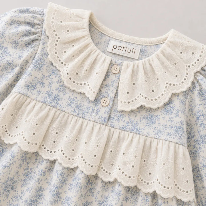 Pattuti Sustainable Cotton Floral Printed Dress With Lace Collar For Girls