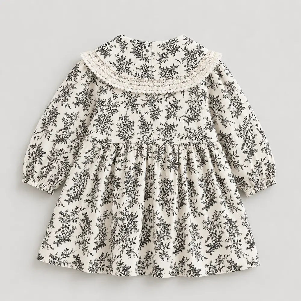 Pattuti Sustainable Double Gauge Printed Dress For Girls With Peter Pan Collar