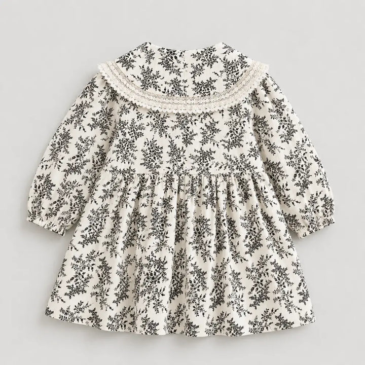 Pattuti Sustainable Double Gauge Printed Dress For Girls With Peter Pan Collar