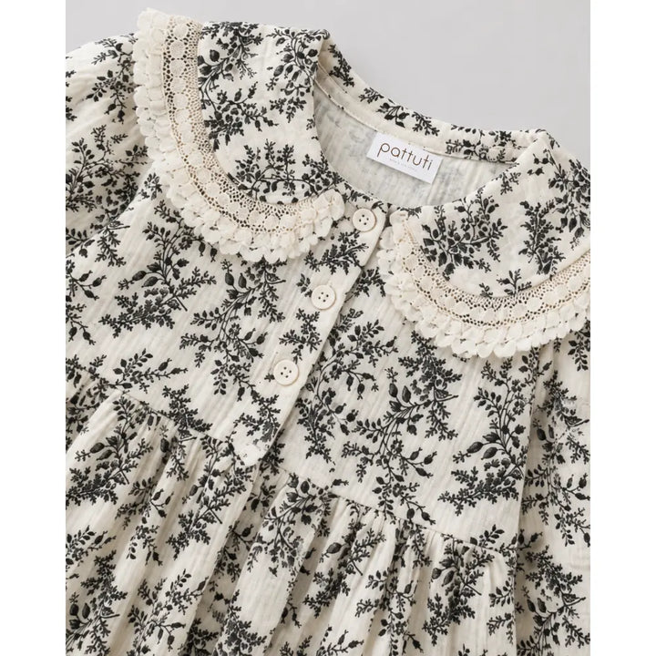 Pattuti Sustainable Double Gauge Printed Dress For Girls With Peter Pan Collar