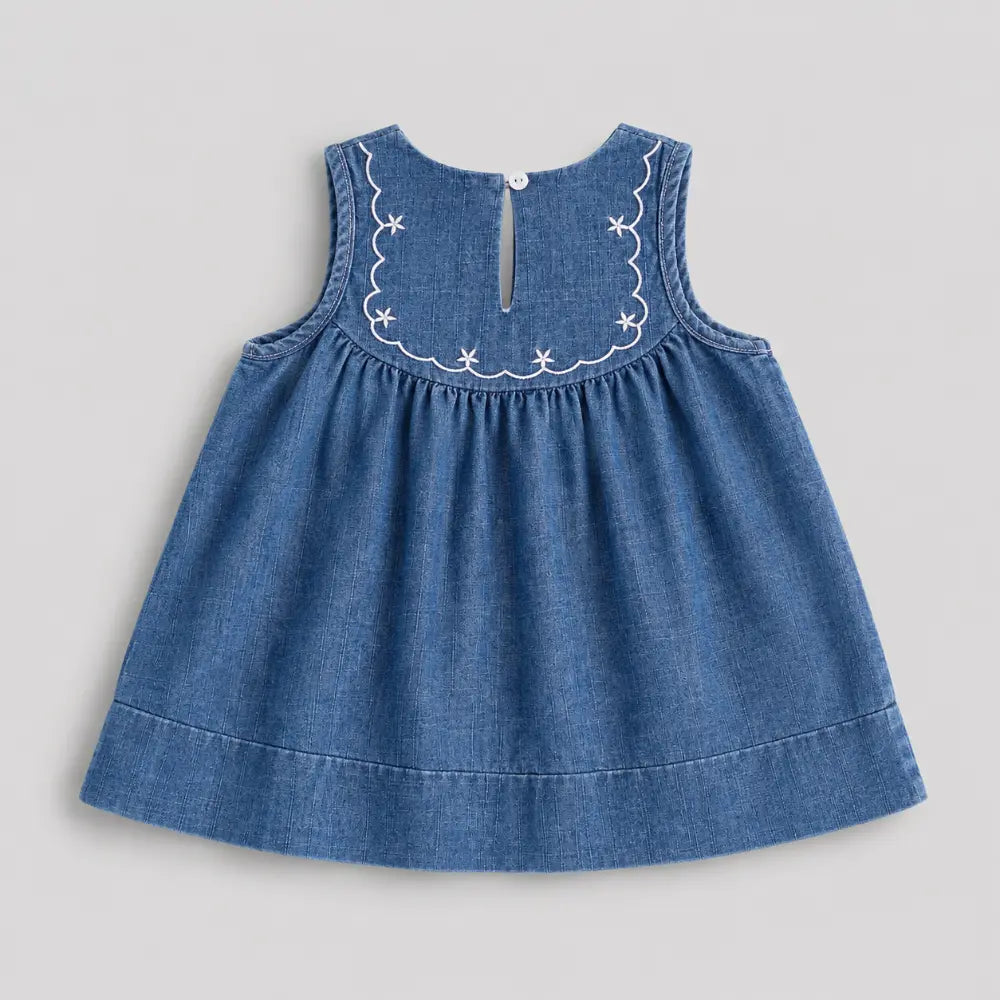 Pattuti Indigo Bloom Sustainable Denim Dress For Girls