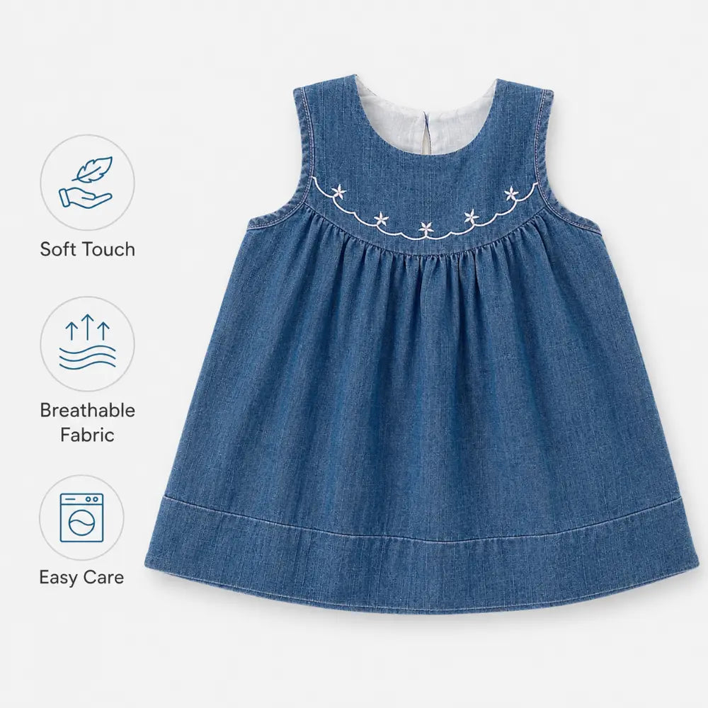 Pattuti Indigo Bloom Sustainable Denim Dress For Girls