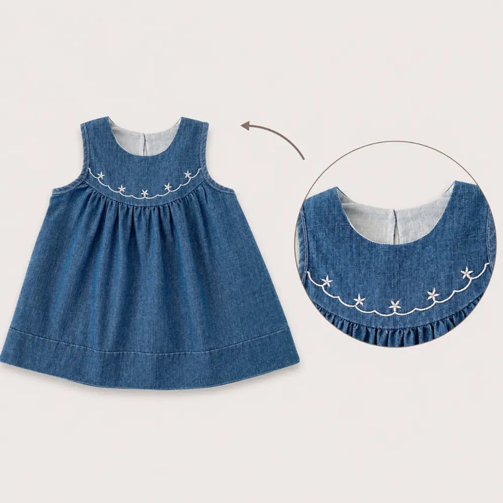 Pattuti Indigo Bloom Sustainable Denim Dress For Girls