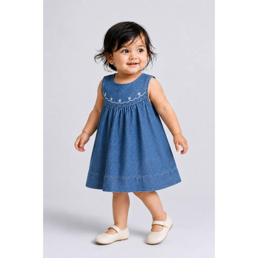 Pattuti Indigo Bloom Sustainable Denim Dress For Girls
