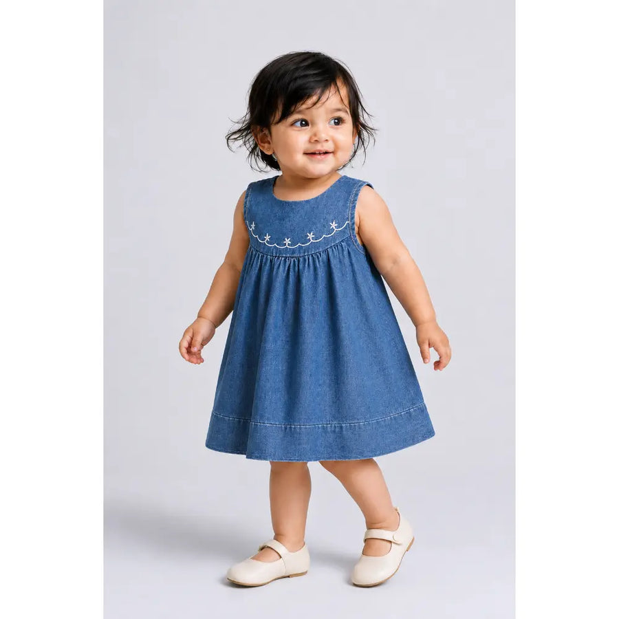 Pattuti Indigo Bloom Sustainable Denim Dress For Girls