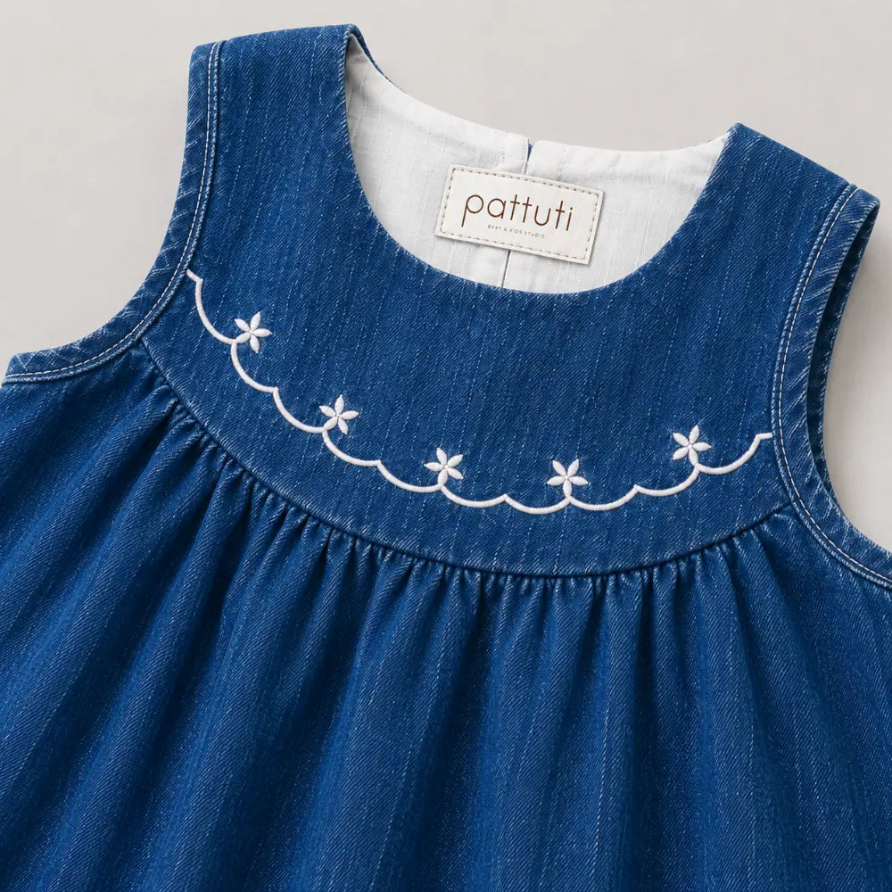 Pattuti Indigo Bloom Sustainable Denim Dress For Girls