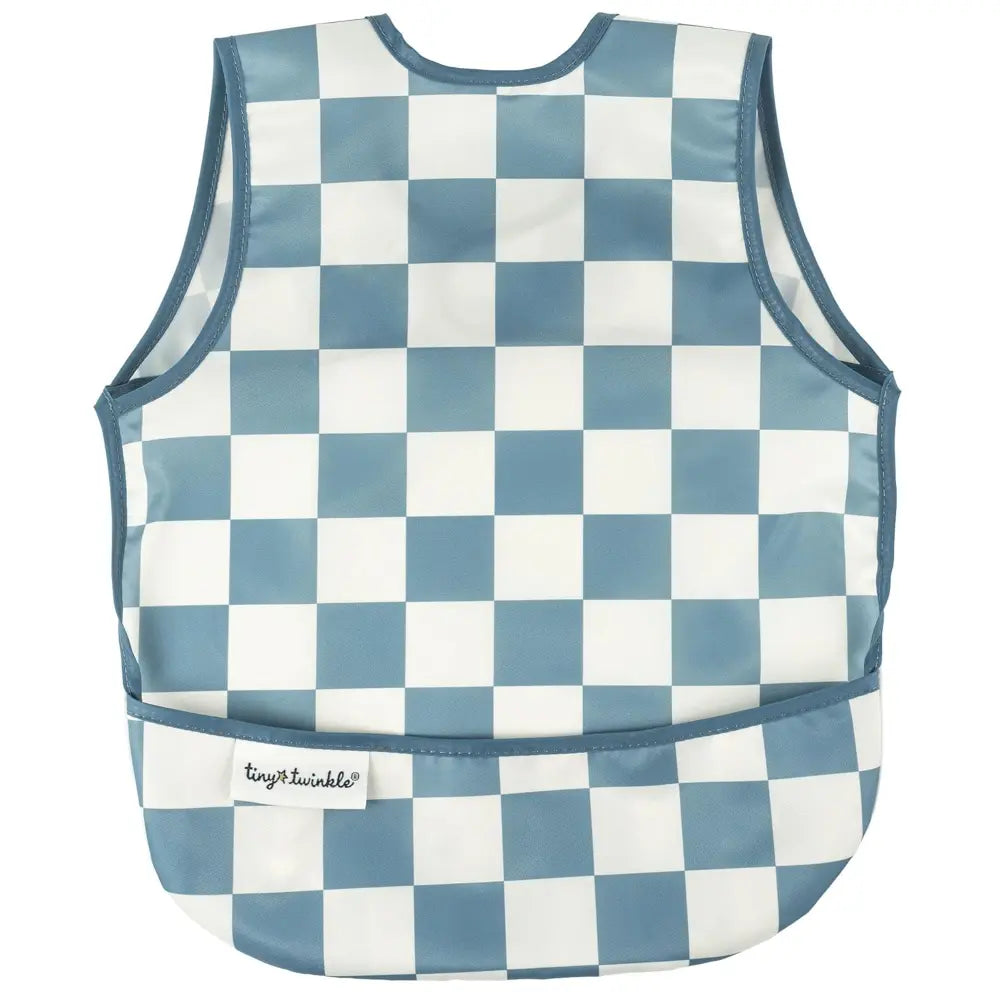 Tiny Twinkle Mess-Proof Apron Bib - Blue Checker - Small (6-24 Months)