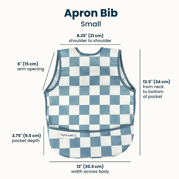 Tiny Twinkle Mess-Proof Apron Bib - Blue Checker - Small (6-24 Months)