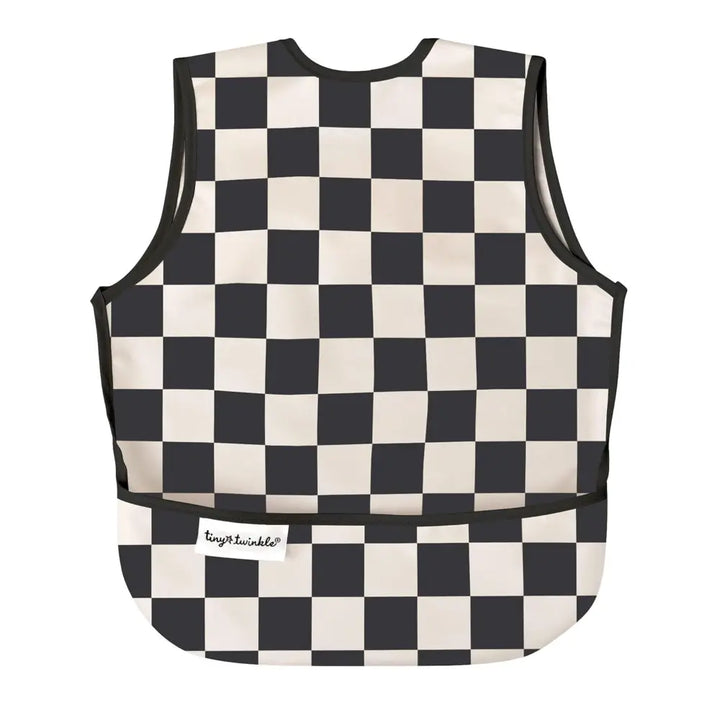 Tiny Twinkle Mess-Proof Apron Bib - Black Checker - Large (2-4 Years)