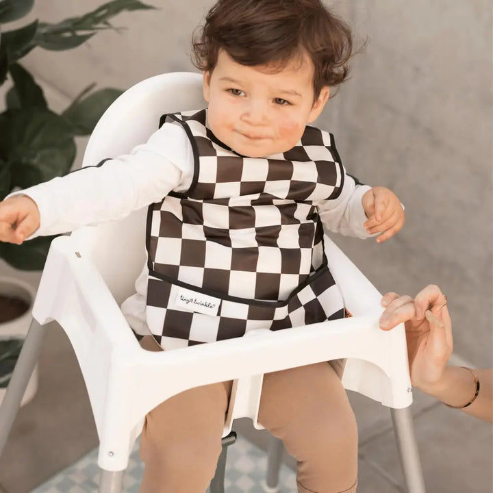 Tiny Twinkle Mess-Proof Apron Bib - Black Checker - Large (2-4 Years)