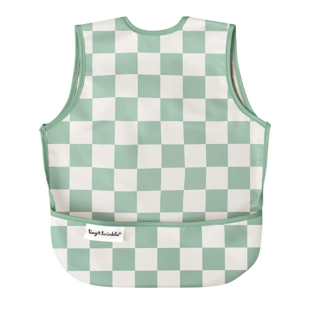 Tiny Twinkle Mess-Proof Apron Bib - Sage Checker - Large (2-4 Years)