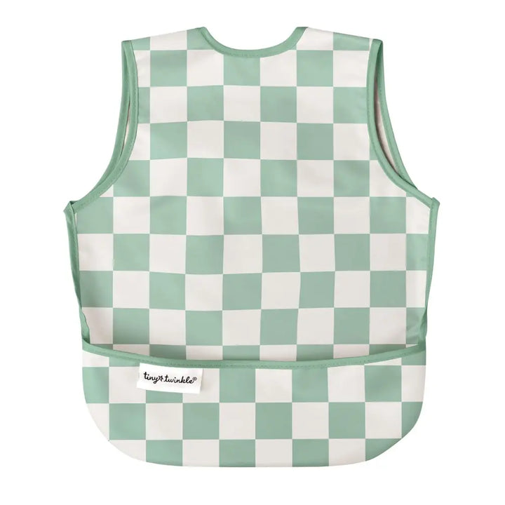 Tiny Twinkle Mess-Proof Apron Bib - Sage Checker - Large (2-4 Years)