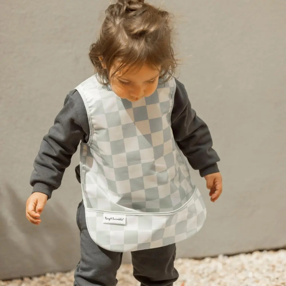 Tiny Twinkle Mess-Proof Apron Bib - Sage Checker - Large (2-4 Years)