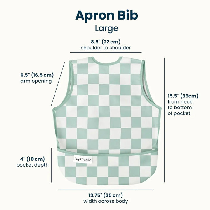 Tiny Twinkle Mess-Proof Apron Bib - Sage Checker - Large (2-4 Years)