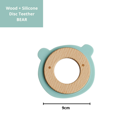 Little Rawr Wood + Silicone Disc Teether- Bear
