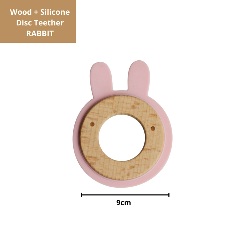 Little Rawr Wood + Silicone Disc Teether- Rabbit