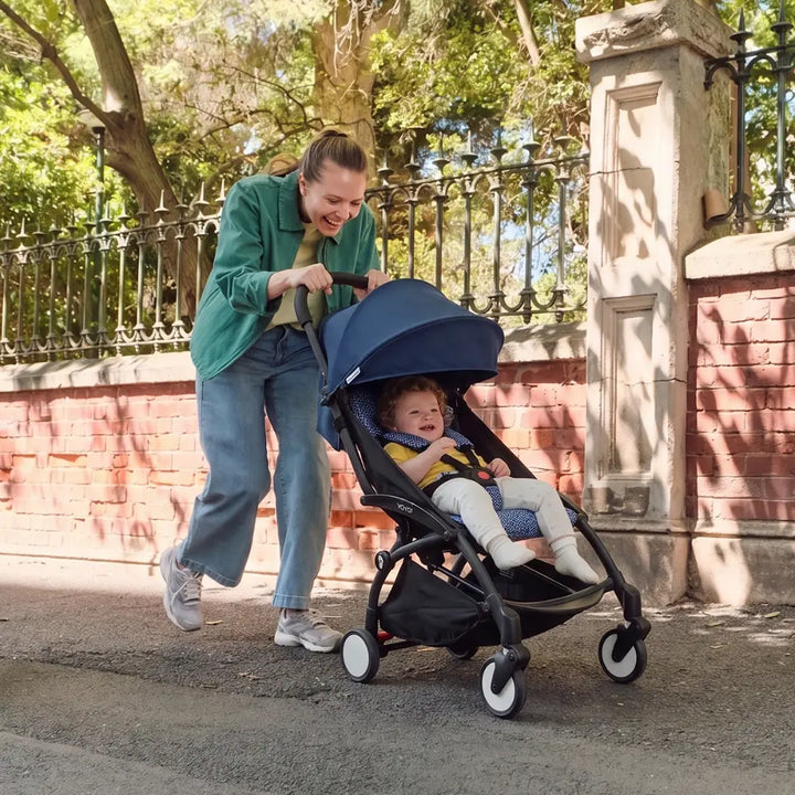 Stokke YOYO3 Stroller | Lightweight Compact Travel Stroller for Babies | Cabin Friendly &amp; Foldable | UPF 50+ Sun Protection | 5 Point Safety Harness | Award Winning Design | YOYO Stroller India | 6 Months to 4 Years - Black/Air France Blue