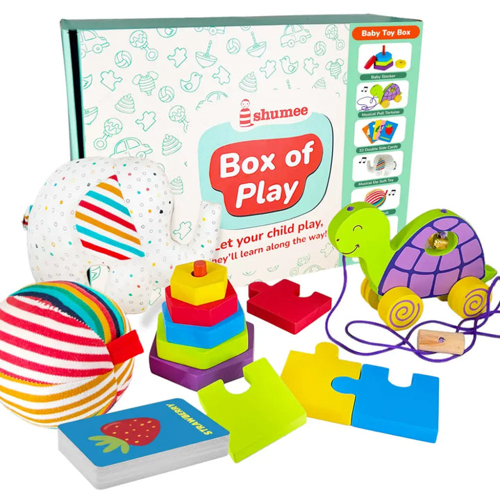 Shumee Wooden Learning Activity Box for Babies | (0-2 Years) | Montessori Sensory Toy | Shape Sorter &amp; Texture Board | Fine Motor Skill Development| Wooden Learning Toy | Gift for Kids