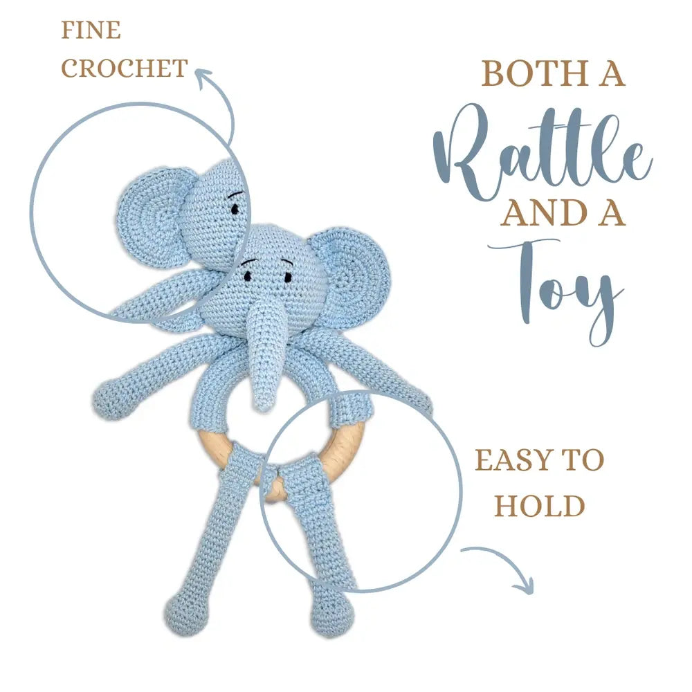 Happy Threads Tiny Trunkies Crochet Baby Rattle Toy – Handmade with Love, Crafted for Cuddles
