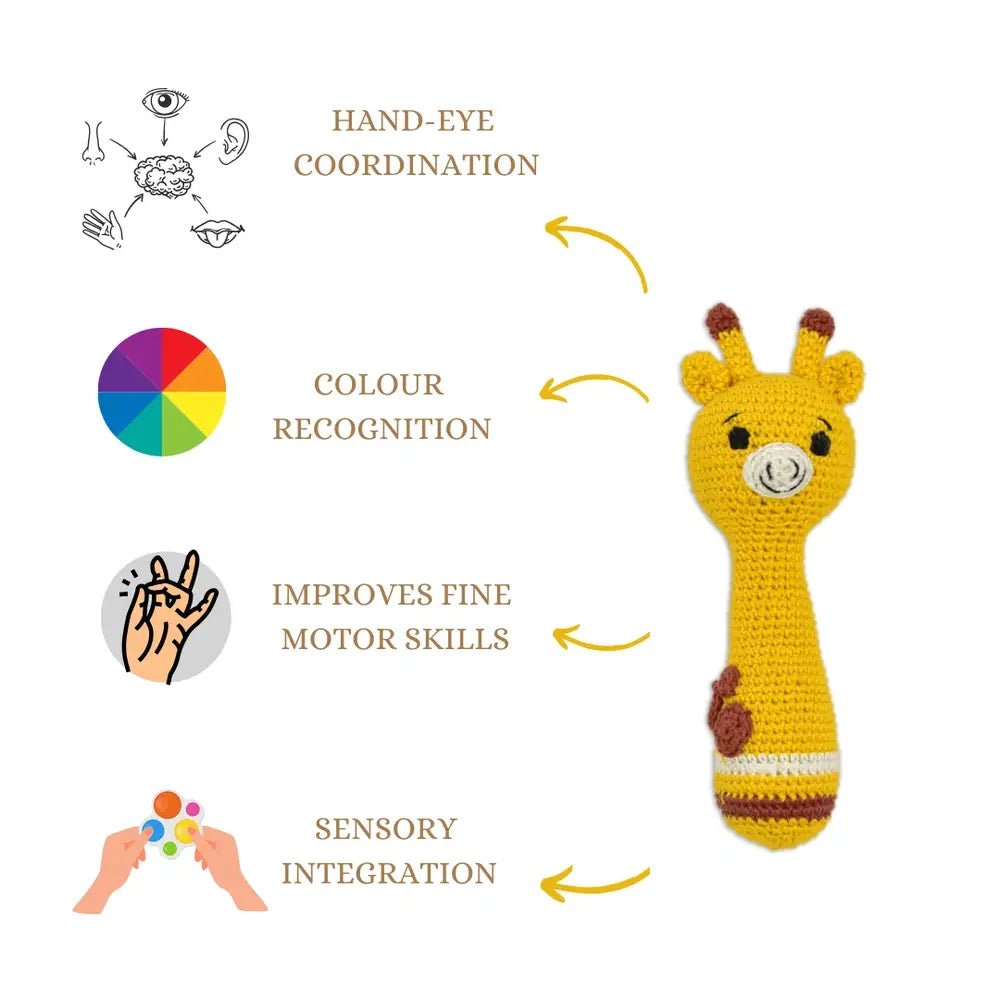 Happy Threads Giraffe Giggles Crochet Hand Rattle – Handmade Baby Toy &amp; Adorable Gift Idea
