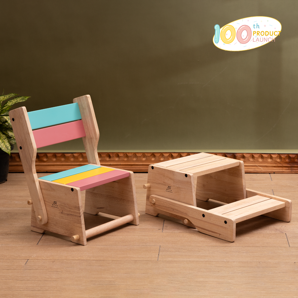 Ariro Wooden Convertible Step Stool and Chair-Candy