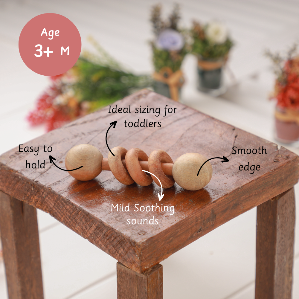 Ariro Wooden Rattle Dumbbell with Rings