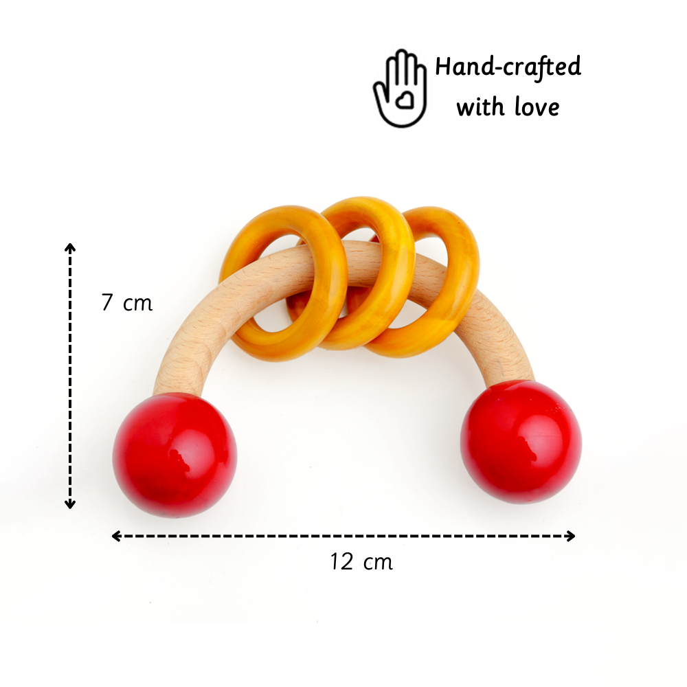 Ariro Wooden Curvy Rattle with Rings