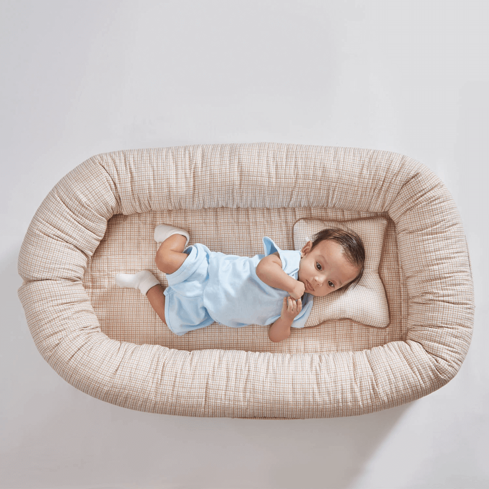 Annasimona Kids Checked Newborn Baby Nest - Brown