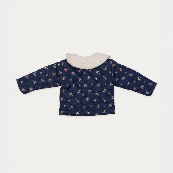 Early Sunday Molly Baby Quilted Jacket For Girls - Ditsy Bouquet Navy