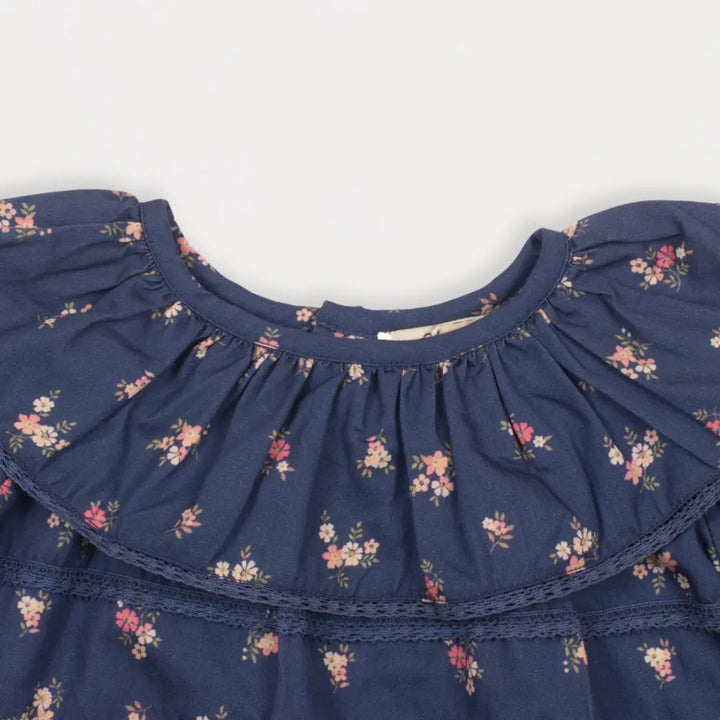 Early Sunday Daisy Baby Blouse &amp; Bloomer Set For Girls - Ditsy Bouquet Navy