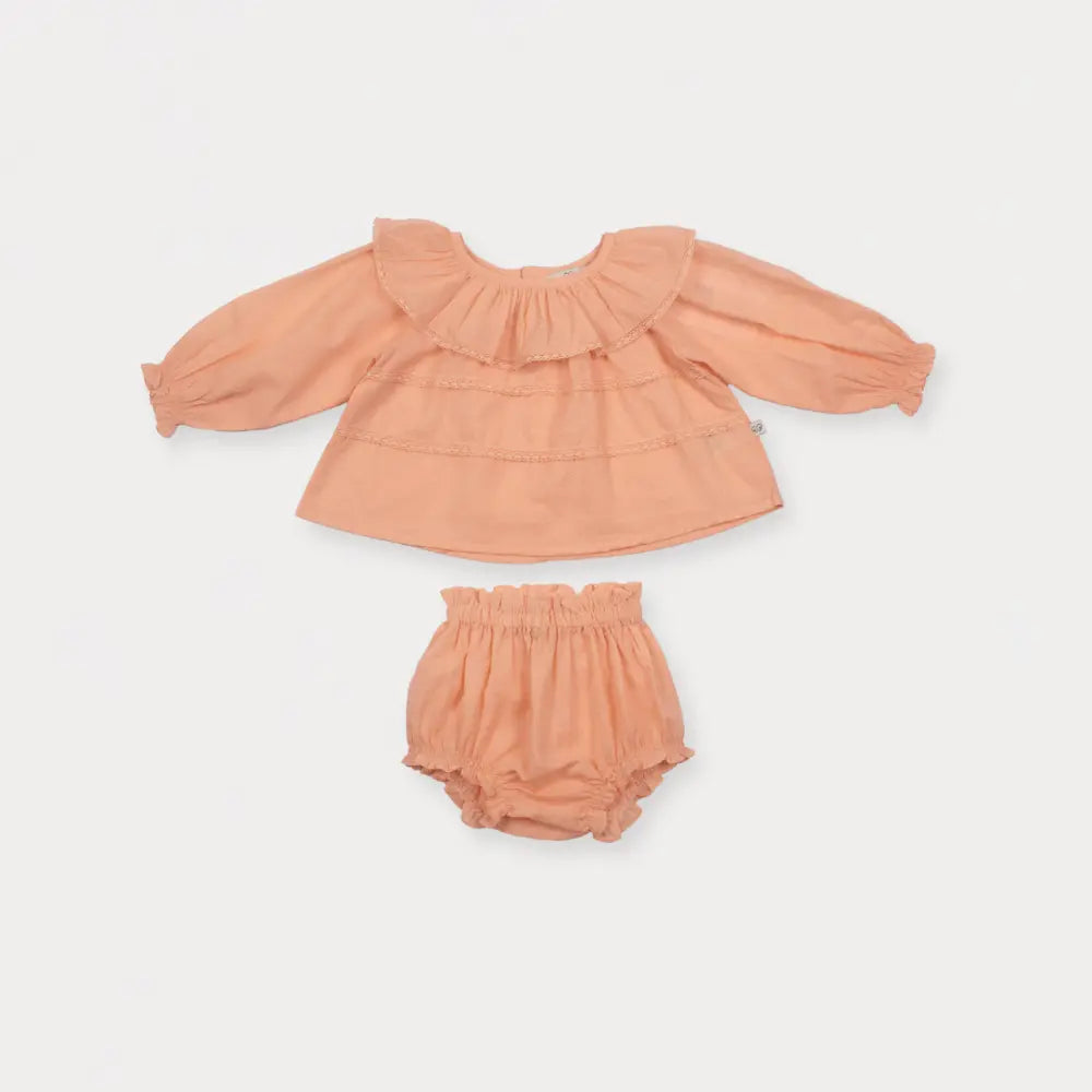 Early Sunday Daisy Baby Blouse &amp; Bloomer Set For Girls - Dusty Pink