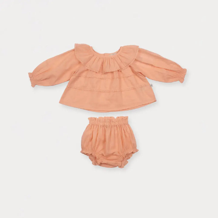 Early Sunday Daisy Baby Blouse &amp; Bloomer Set For Girls - Dusty Pink