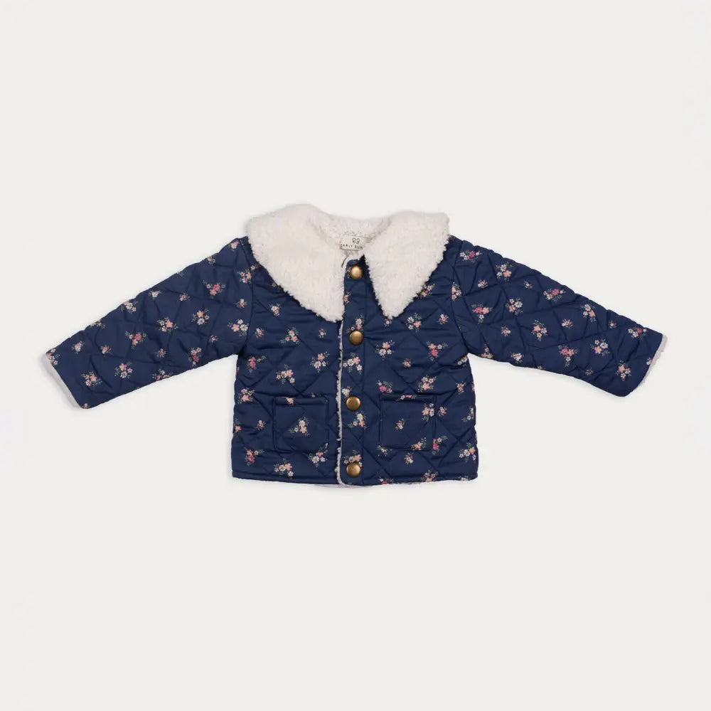 Early Sunday Molly Baby Quilted Jacket For Girls - Ditsy Bouquet Navy