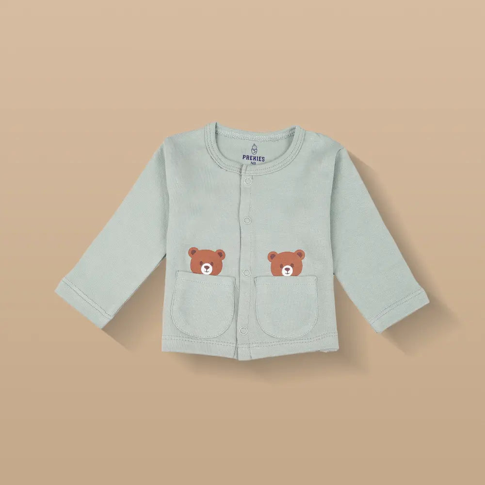Prekies Cotton Jhablas Bear Print - Olive Green &amp; Peach (Set of 3)