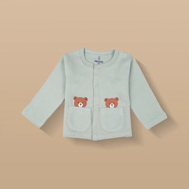 Prekies Cotton Jhablas Bear Print - Olive Green &amp; Peach (Set of 3)