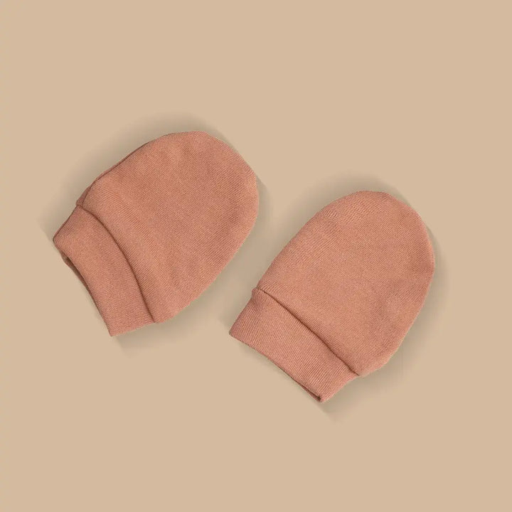 Prekies Newborn Cotton Cap, Mittens &amp; Booties Set - Beige