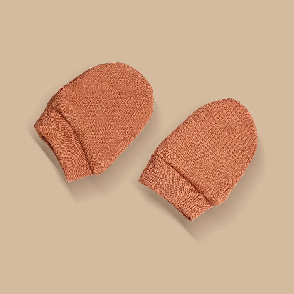 Prekies Newborn Cotton Cap, Mittens &amp; Booties Set - Maroon