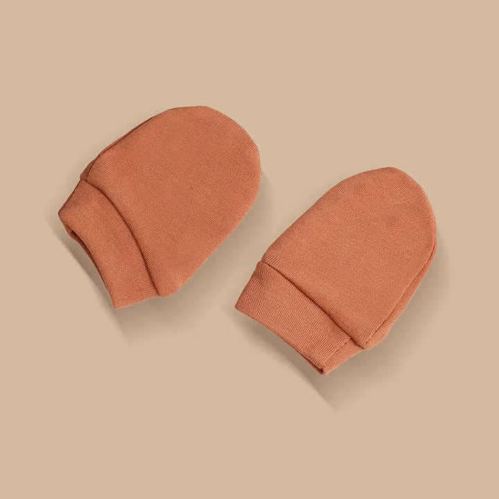 Prekies Newborn Cotton Cap, Mittens &amp; Booties Set - Maroon