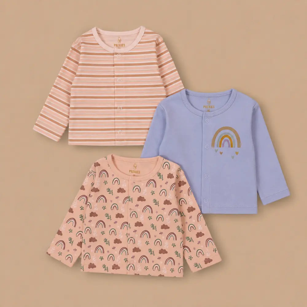 Prekies Cotton Jhablas Rainbow Print - Peach &amp; Blue (Set of 3)