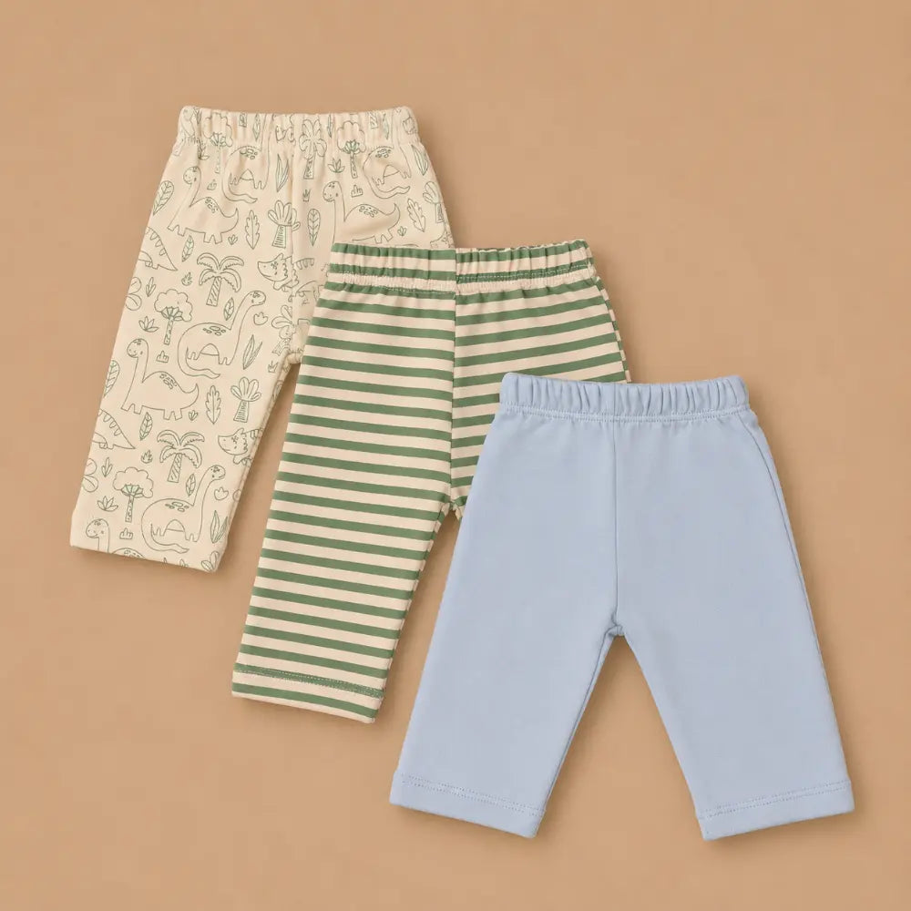 Prekies Cotton Pyjamas Dino Print - Green &amp; Blue (Set of 3)