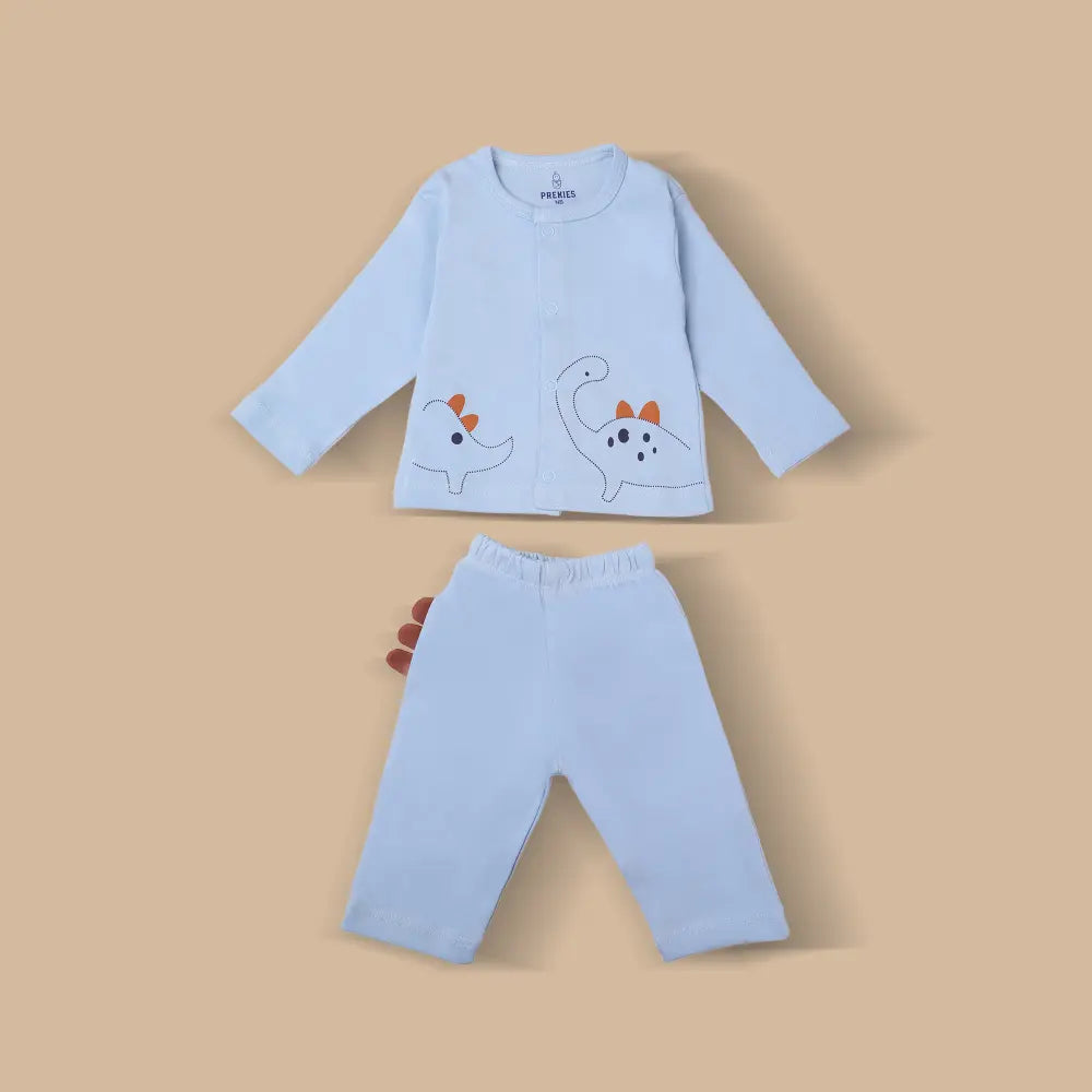 Prekies Newborn Clothing Set Dino Print - Light or Sky Blue