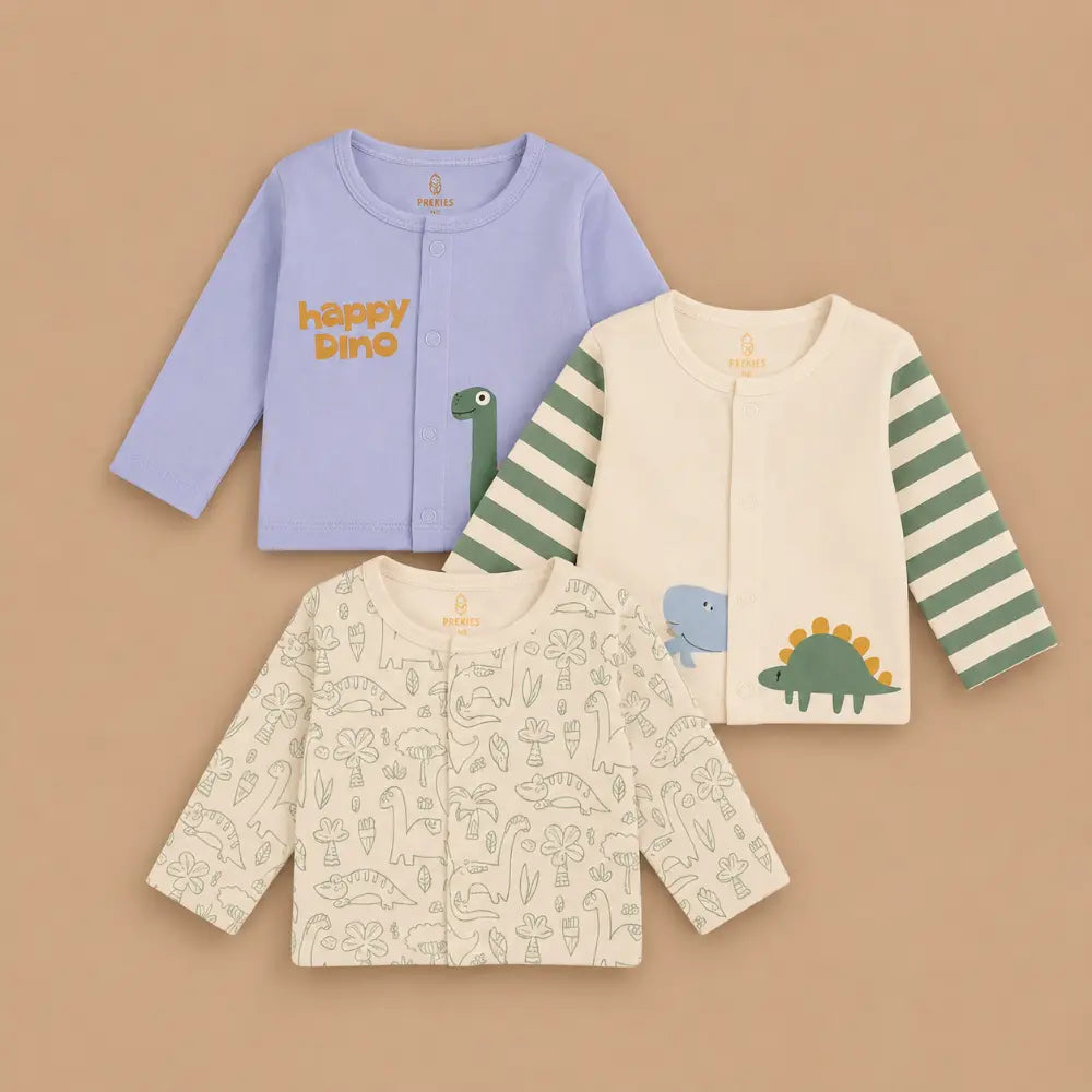 Prekies Cotton Jhablas Dino Print - Green &amp; Blue (Set of 3)