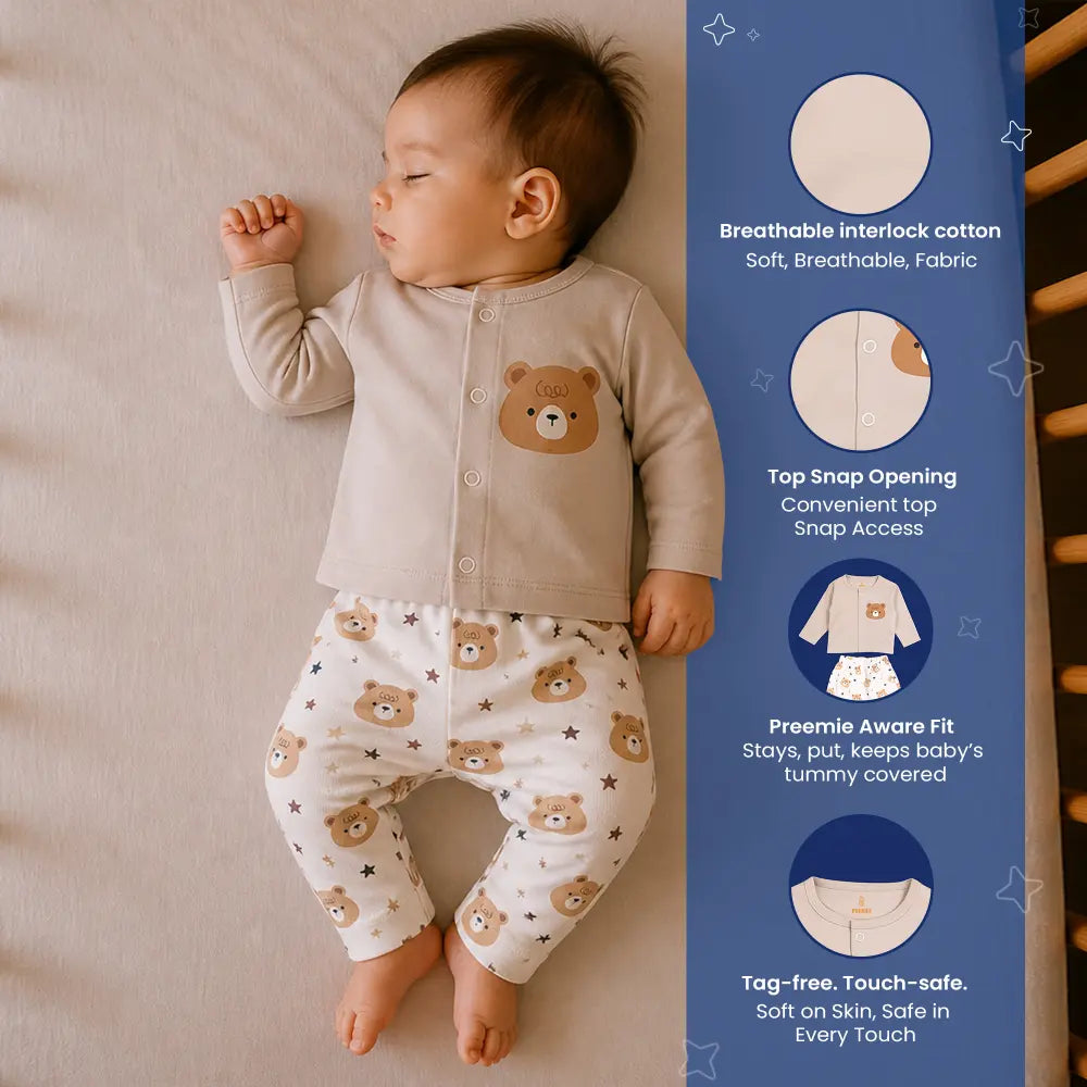 Prekies Newborn Clothing Set Teddy Print - Beige