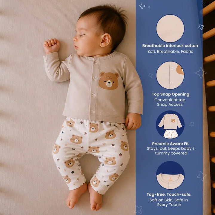 Prekies Newborn Clothing Set Teddy Print - Beige