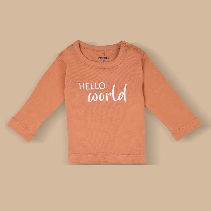 Prekies Newborn Clothing Set Hello World Print - Brown