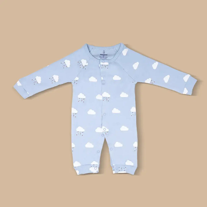 Prekies Newborn Cotton Sleepsuit Cloud Print - Light or Sky Blue
