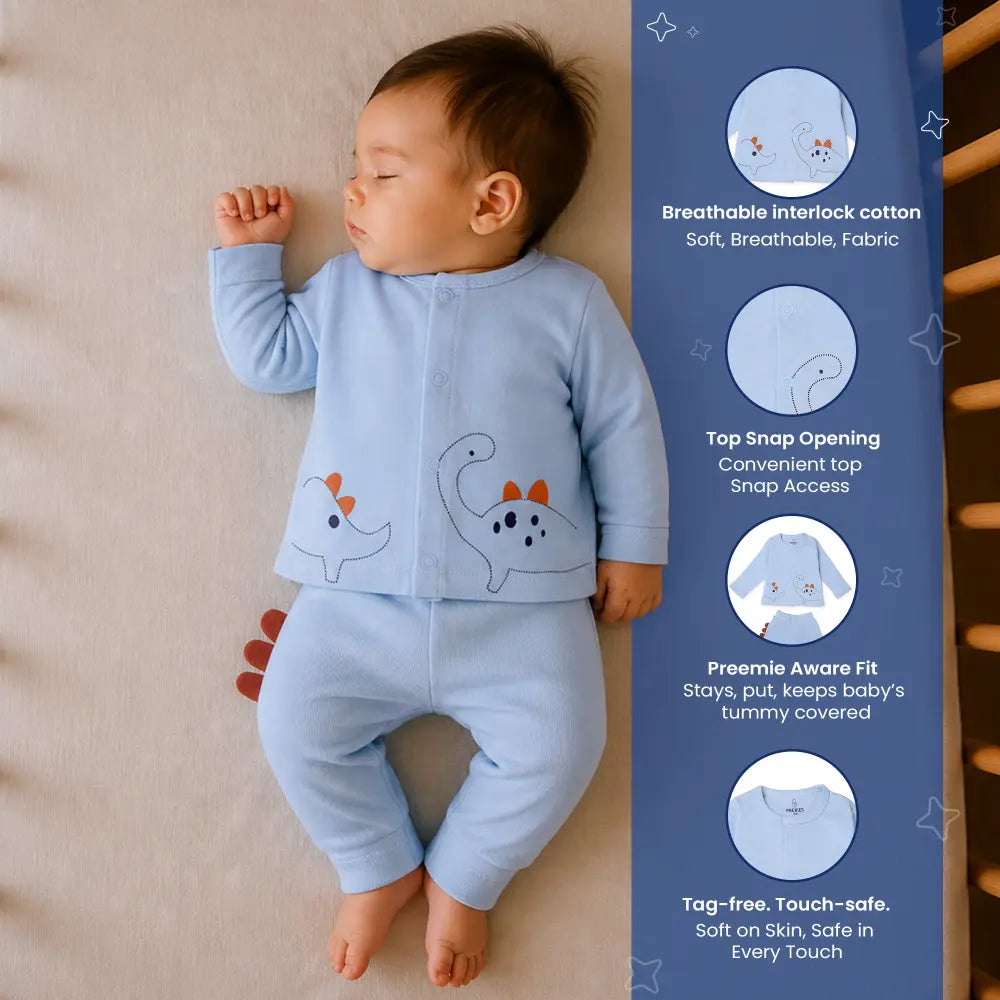 Prekies Newborn Clothing Set Dino Print - Light or Sky Blue