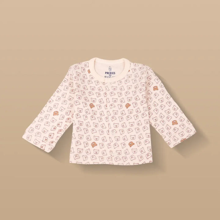 Prekies Cotton Jhablas Bear Print - Olive Green &amp; Peach (Set of 3)