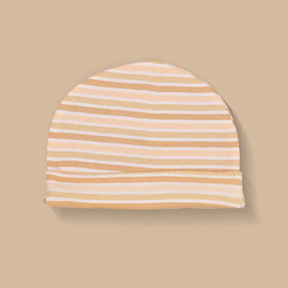 Prekies Newborn Cotton Cap, Mittens &amp; Booties Set Stripes Print - Peach