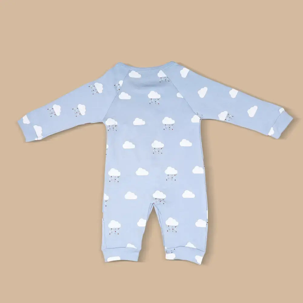 Prekies Newborn Cotton Sleepsuit Cloud Print - Light or Sky Blue